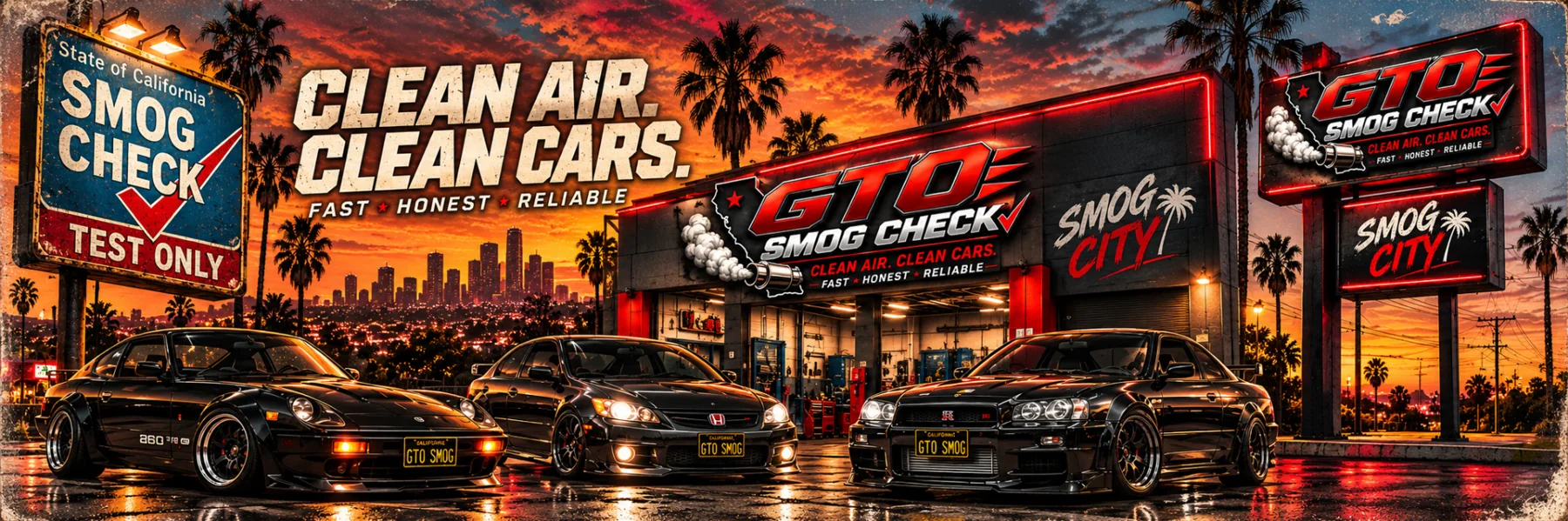 GTO Smog Check classic car promotional illustration