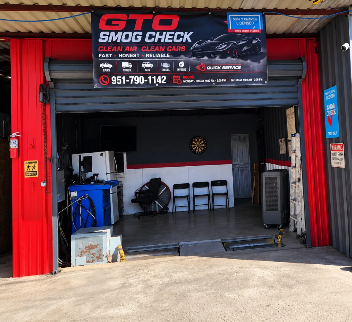 GTO Smog Check shop entrance and testing bay
